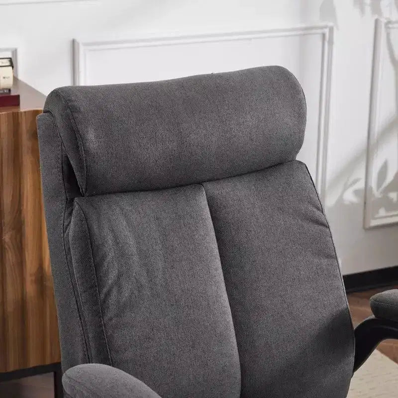 Chaise de bureau Karl Home | 28 pouces de large, dossier mi-hauteur, pivotante, en coton et lin, blanche, avec accoudoirs réglables
