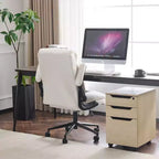 Chaise de bureau Karl Home | 28 pouces de large, dossier mi-hauteur, pivotante, en coton et lin, blanche, avec accoudoirs réglables