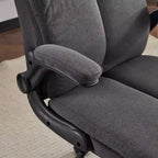 Chaise de bureau Karl Home | 28 pouces de large, dossier mi-hauteur, pivotante, en coton et lin, blanche, avec accoudoirs réglables