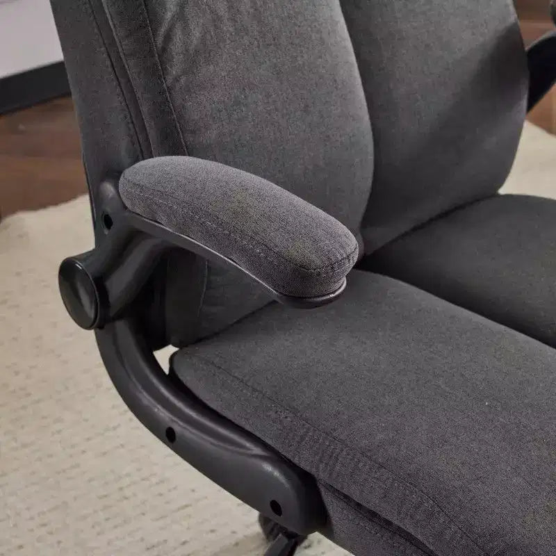 Chaise de bureau Karl Home | 28 pouces de large, dossier mi-hauteur, pivotante, en coton et lin, blanche, avec accoudoirs réglables
