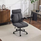 Chaise de bureau Karl Home | 28 pouces de large, dossier mi-hauteur, pivotante, en coton et lin, blanche, avec accoudoirs réglables