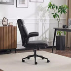 Chaise de bureau Karl Home | 28 pouces de large, dossier mi-hauteur, pivotante, en coton et lin, blanche, avec accoudoirs réglables