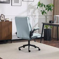 Chaise de bureau Karl Home | 28 pouces de large, dossier mi-hauteur, pivotante, en coton et lin, blanche, avec accoudoirs réglables