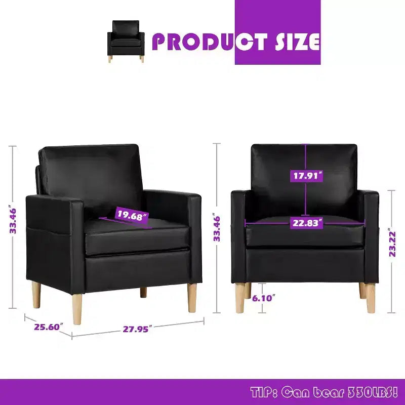 Fauteuil d'appoint en similicuir TYBOATLE, fauteuil de lecture rembourré de style moderne du milieu du siècle avec poches