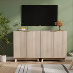 Meuble de rangement cannelé, buffet avec 2 portes, meuble d'appoint de cuisine avec étagères pour salon, entrée, couloir, naturel