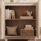 Meuble de rangement cannelé, buffet avec 2 portes, meuble d'appoint de cuisine avec étagères pour salon, entrée, couloir, naturel