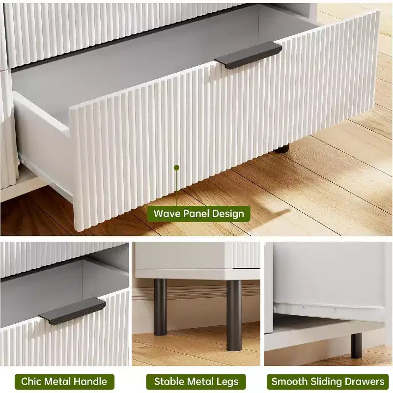 Commode moderne avec pieds en métal, commode à 3 tiroirs, table de chevet en bois avec rangement et dispositif anti-basculement, pour chambre à coucher, salon, blanc