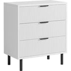 Commode moderne avec pieds en métal, commode à 3 tiroirs, table de chevet en bois avec rangement et dispositif anti-basculement, pour chambre à coucher, salon, blanc