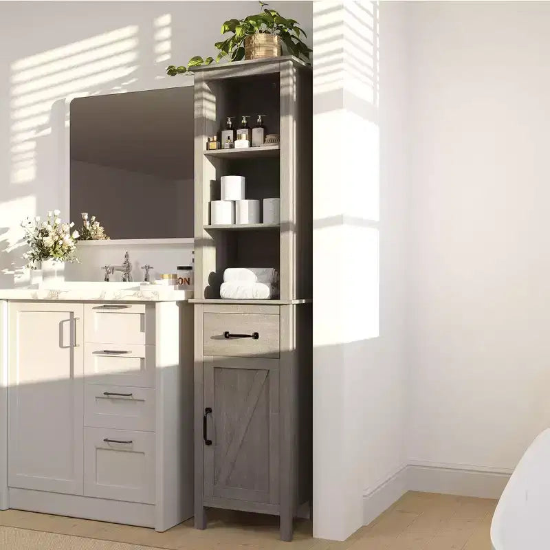 Meuble de rangement haut et étroit pour salle de bain, meuble de salle de bain fin autoportant pour petits espaces, meubles de rangement de salle de bain modernes avec étagères et tiroir