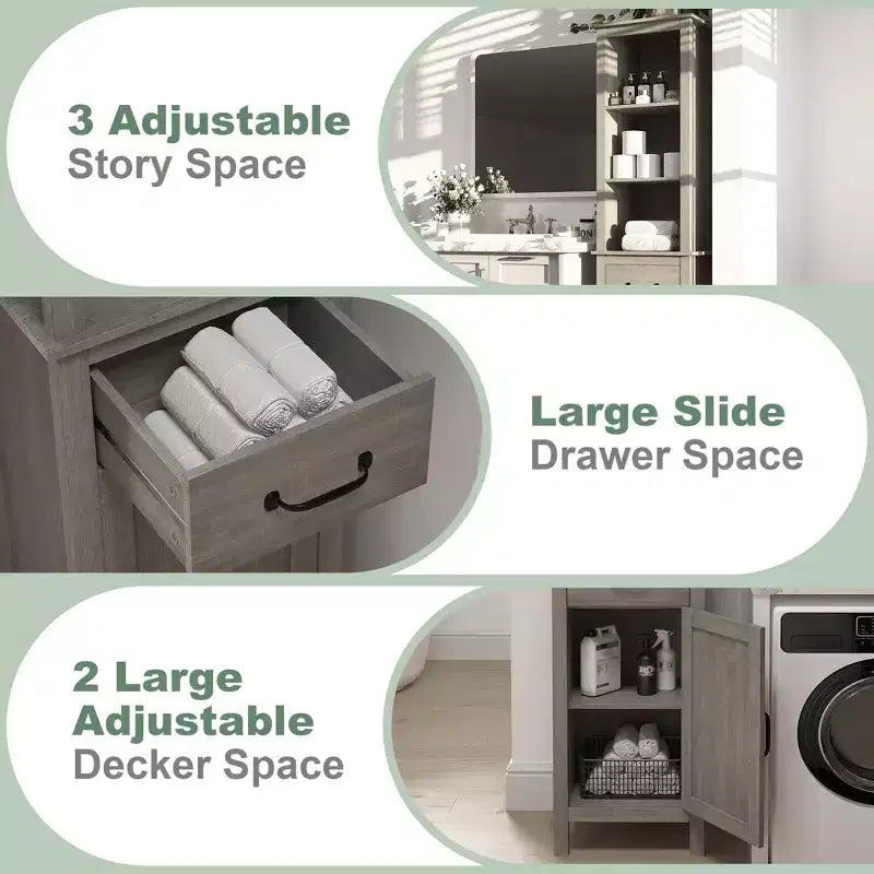 Meuble de rangement haut et étroit pour salle de bain, meuble de salle de bain fin autoportant pour petits espaces, meubles de rangement de salle de bain modernes avec étagères et tiroir
