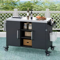 55.5 Outdoor Kitchen Island with Sink, Stainless Steel Prep Table with Spice Rack & Lockable Wheels, BBQ Grill Cart Station, Black - ModernLuxe