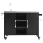 55.5 Îlot de cuisine d'extérieur avec évier, table de préparation en acier inoxydable avec porte-épices et roulettes verrouillables, chariot de barbecue, noir - ModernLuxe