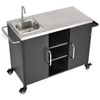 55.5 Îlot de cuisine d'extérieur avec évier, table de préparation en acier inoxydable avec porte-épices et roulettes verrouillables, chariot de barbecue, noir - ModernLuxe