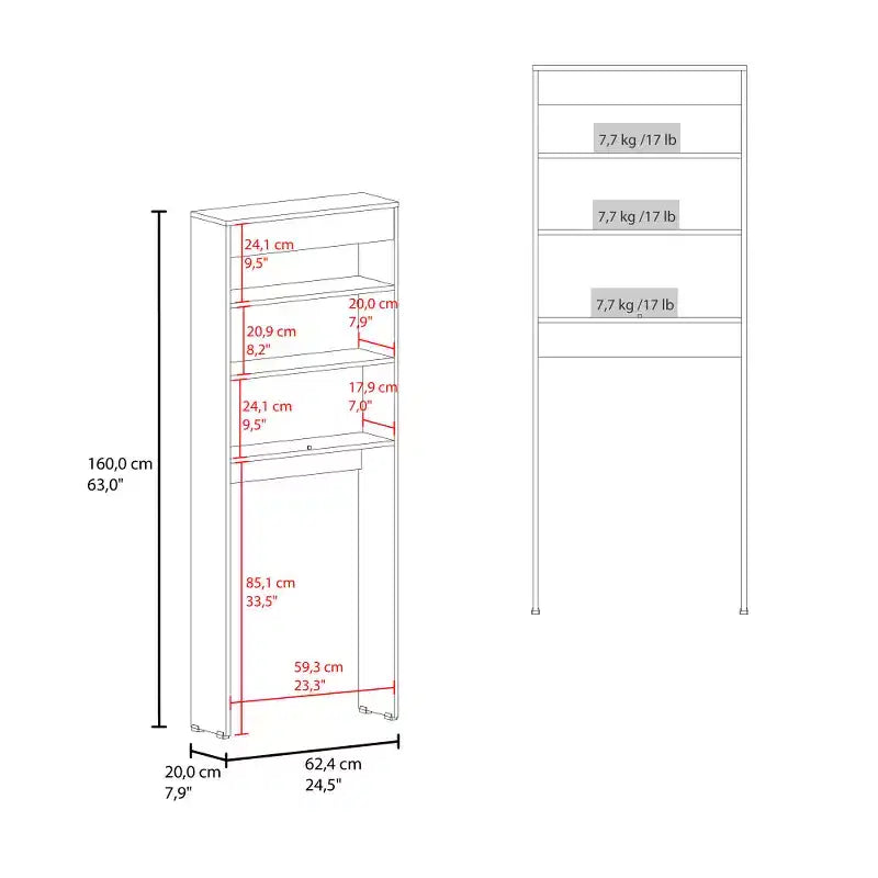 Meuble de salle de bain 2 portes à suspendre au-dessus des toilettes Chic avec étagère blanche | Design peu encombrant