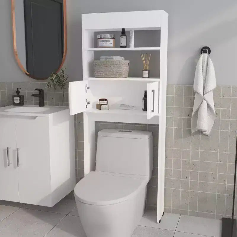 Meuble de salle de bain 2 portes à suspendre au-dessus des toilettes Chic avec étagère blanche | Design peu encombrant
