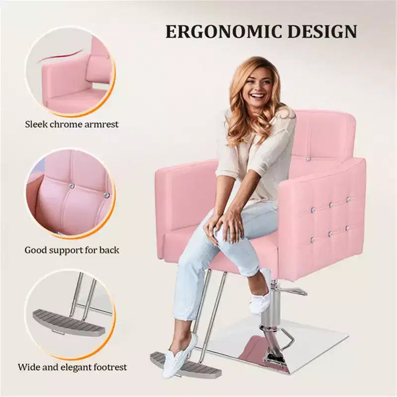 Chaise de Salon de Coiffure Hydraulique Robuste Rose Karl Home avec Accents Diamantés