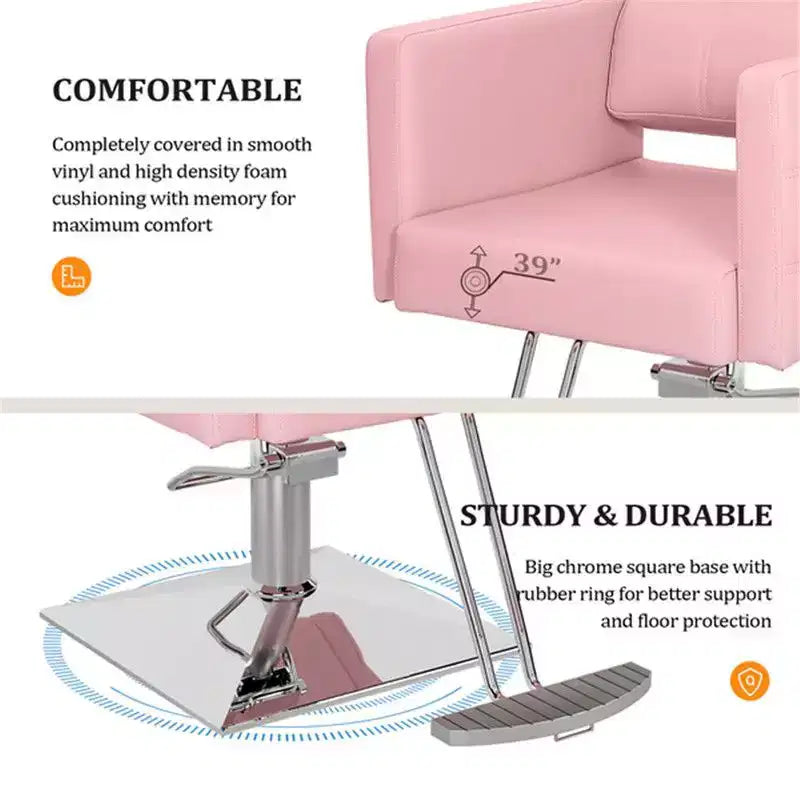 Chaise de Salon de Coiffure Hydraulique Robuste Rose Karl Home avec Accents Diamantés