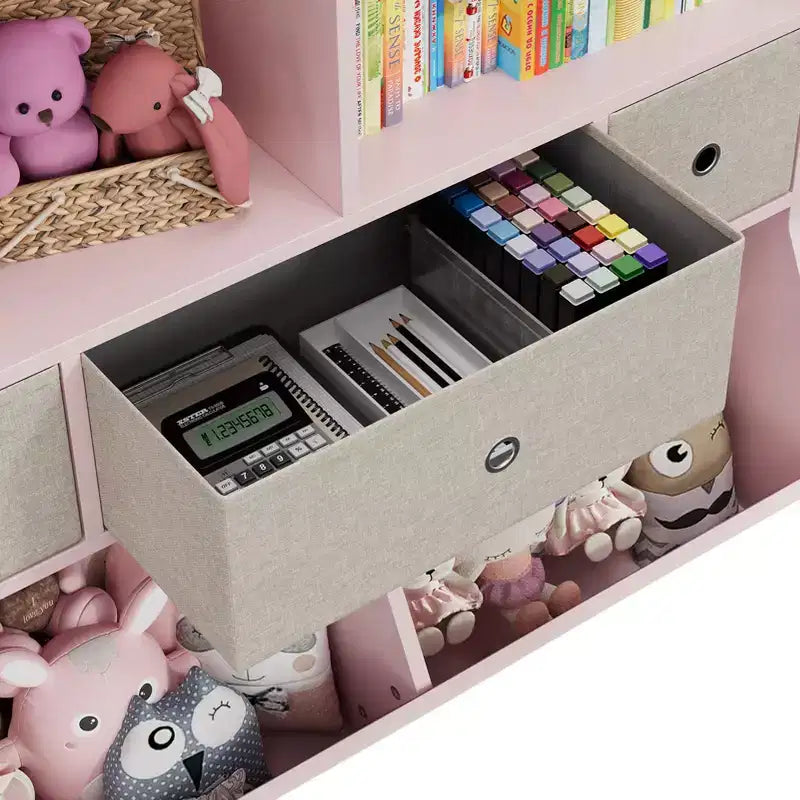 Organisateur de rangement pour jouets à 3 niveaux avec tiroirs et 4 compartiments – Étagère à livres pour enfants autoportante pour salle de jeux, chambre de bébé, maternelle