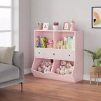 Organisateur de rangement pour jouets à 3 niveaux avec tiroirs et 4 compartiments – Étagère à livres pour enfants autoportante pour salle de jeux, chambre de bébé, maternelle