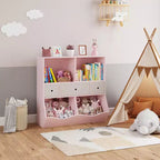 Organisateur de rangement pour jouets à 3 niveaux avec tiroirs et 4 compartiments – Étagère à livres pour enfants autoportante pour salle de jeux, chambre de bébé, maternelle