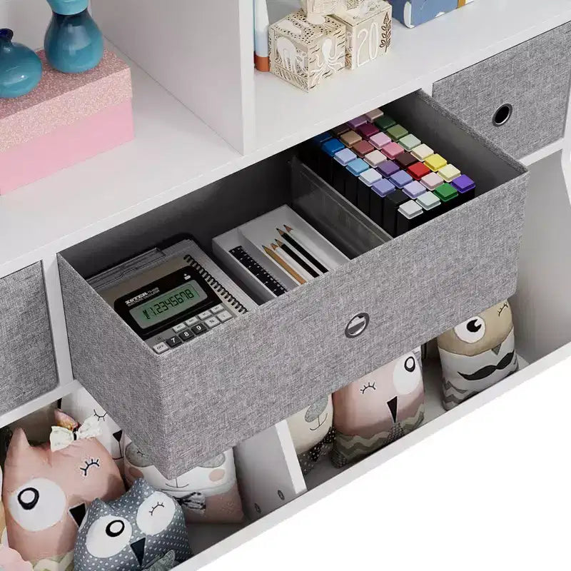 Organisateur de rangement pour jouets à 3 niveaux avec tiroirs et 4 compartiments – Étagère à livres pour enfants autoportante pour salle de jeux, chambre de bébé, maternelle