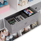 Organisateur de rangement pour jouets à 3 niveaux avec tiroirs et 4 compartiments – Étagère à livres pour enfants autoportante pour salle de jeux, chambre de bébé, maternelle