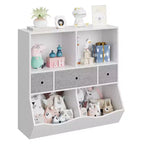 Organisateur de rangement pour jouets à 3 niveaux avec tiroirs et 4 compartiments – Étagère à livres pour enfants autoportante pour salle de jeux, chambre de bébé, maternelle