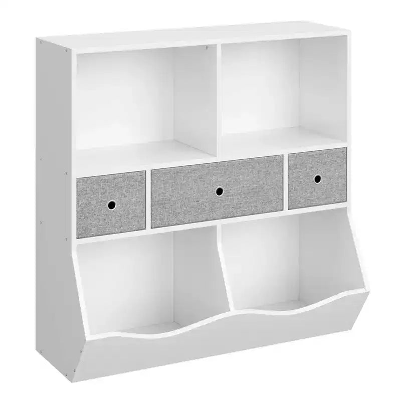Organisateur de rangement pour jouets à 3 niveaux avec tiroirs et 4 compartiments – Étagère à livres pour enfants autoportante pour salle de jeux, chambre de bébé, maternelle