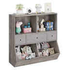 Organisateur de rangement pour jouets à 3 niveaux avec tiroirs et 4 compartiments – Étagère à livres pour enfants autoportante pour salle de jeux, chambre de bébé, maternelle