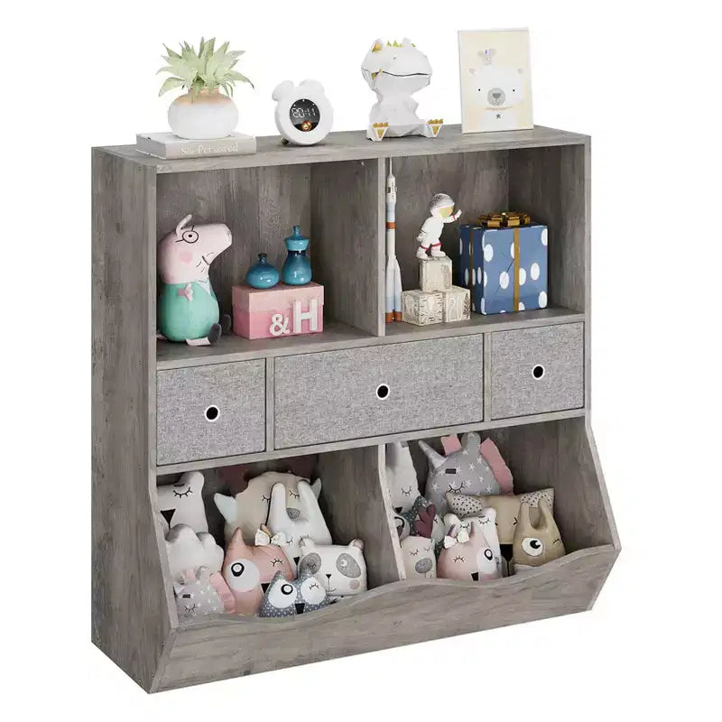Organisateur de rangement pour jouets à 3 niveaux avec tiroirs et 4 compartiments – Étagère à livres pour enfants autoportante pour salle de jeux, chambre de bébé, maternelle