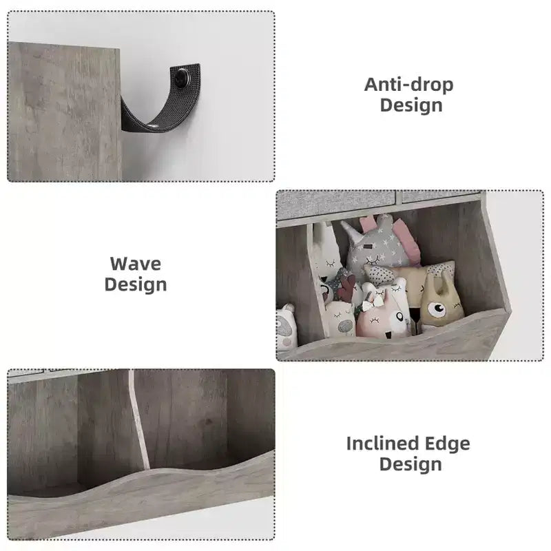 Organisateur de rangement pour jouets à 3 niveaux avec tiroirs et 4 compartiments – Étagère à livres pour enfants autoportante pour salle de jeux, chambre de bébé, maternelle