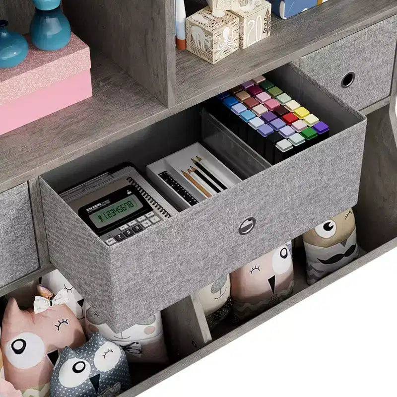 Organisateur de rangement pour jouets à 3 niveaux avec tiroirs et 4 compartiments – Étagère à livres pour enfants autoportante pour salle de jeux, chambre de bébé, maternelle