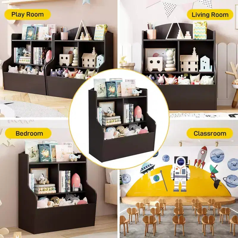Étagère et meuble de rangement pour jouets, étagère à 3 niveaux avec organiseur de casiers pour jouets, pour salle de jeux, chambre et couloir, marron