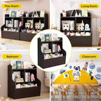 Étagère et meuble de rangement pour jouets, étagère à 3 niveaux avec organiseur de casiers pour jouets, pour salle de jeux, chambre et couloir, marron