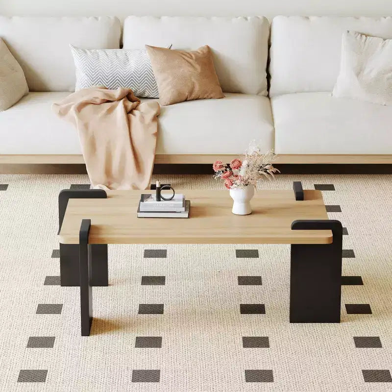 Table basse en MDF couleur bois naturel, adaptée aux salons et espaces de loisirs modernes et minimalistes