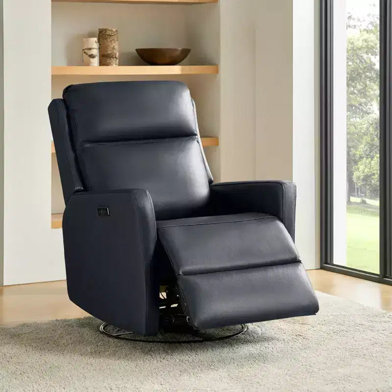 Fauteuil inclinable électrique de transition en cuir véritable Mario avec ports USB | ART OF LIVING DESIGNS-NAVY