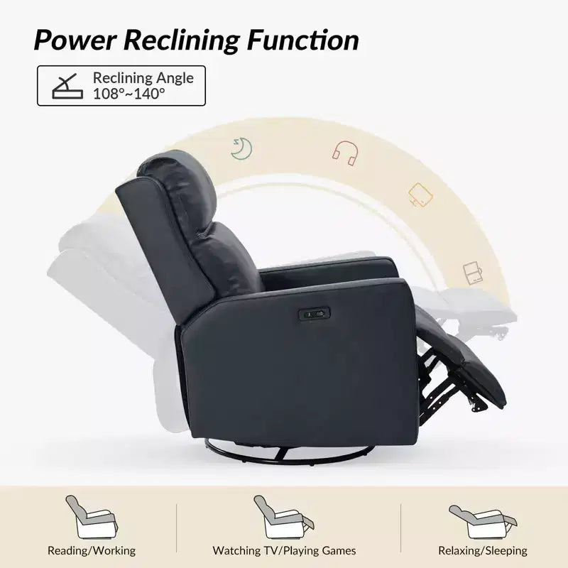 Fauteuil inclinable électrique de transition en cuir véritable Mario avec ports USB | ART OF LIVING DESIGNS-NAVY