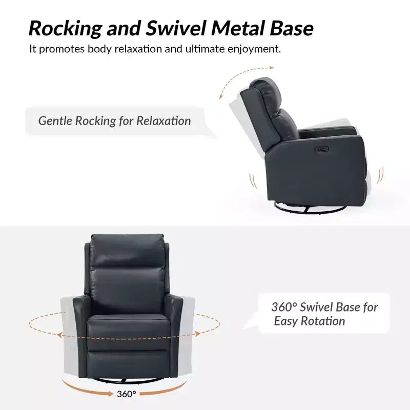 Fauteuil inclinable électrique de transition en cuir véritable Mario avec ports USB | ART OF LIVING DESIGNS-NAVY