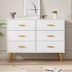 Commode à 6 tiroirs, commode moderne en bois avec poignées dorées et espace de rangement, chiffonnier