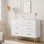 Commode à 6 tiroirs, commode moderne en bois avec poignées dorées et espace de rangement, chiffonnier