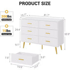 Commode à 6 tiroirs, commode moderne en bois avec poignées dorées et espace de rangement, chiffonnier