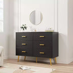 Commode à 6 tiroirs, commode moderne en bois avec poignées dorées et espace de rangement, chiffonnier