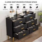 Commode à 6 tiroirs, commode moderne en bois avec poignées dorées et espace de rangement, chiffonnier