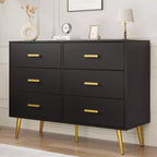 6 Drawer Dresser, Modern Wooden Dresser with Gold Handles and Storage Space, Chest of Drawers