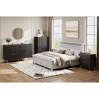 Commode à 6 tiroirs pour chambre à coucher, commode de rangement moderne en bois, avec poignées métalliques dorées et dispositif anti-basculement, pour salon