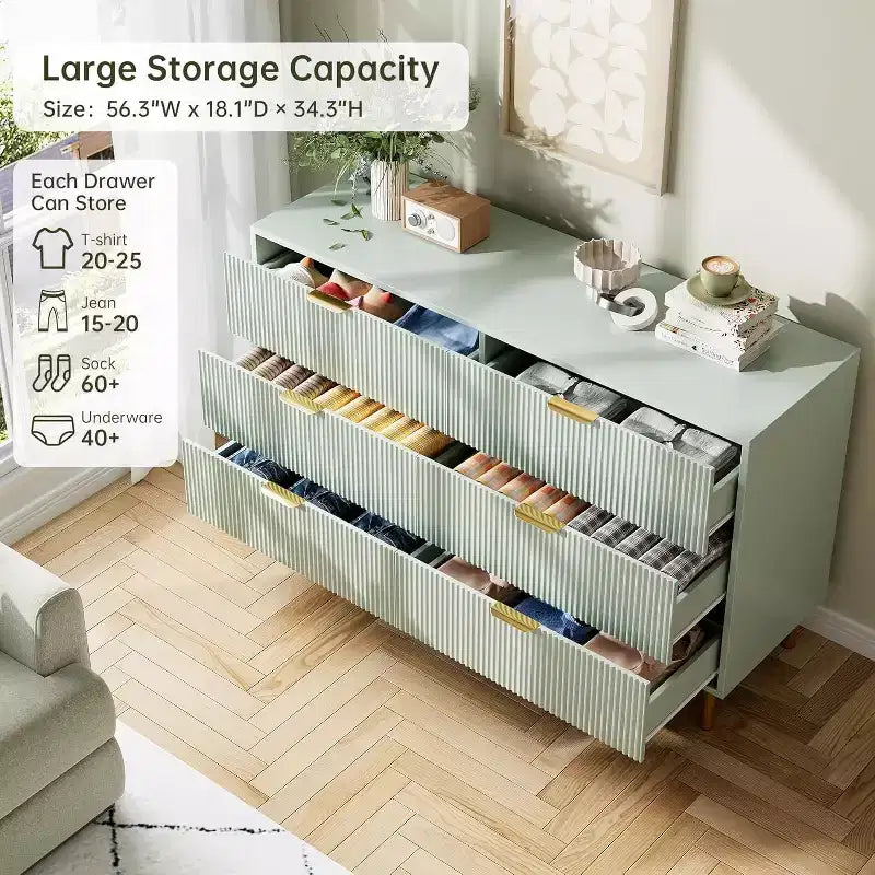 Commode à 6 tiroirs pour chambre à coucher, commode de rangement moderne en bois, avec poignées métalliques dorées et dispositif anti-basculement, pour salon