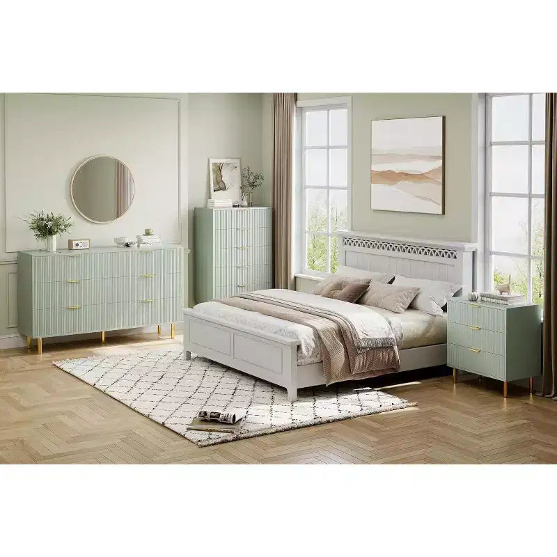 Commode à 6 tiroirs pour chambre à coucher, commode de rangement moderne en bois, avec poignées métalliques dorées et dispositif anti-basculement, pour salon