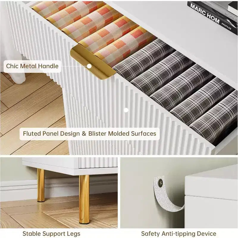 Commode à 6 tiroirs pour chambre à coucher, commode de rangement moderne en bois, avec poignées métalliques dorées et dispositif anti-basculement, pour salon
