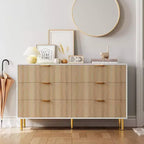 Commode à 6 tiroirs pour chambre à coucher, commode de rangement moderne en bois, avec poignées métalliques dorées et dispositif anti-basculement, pour salon