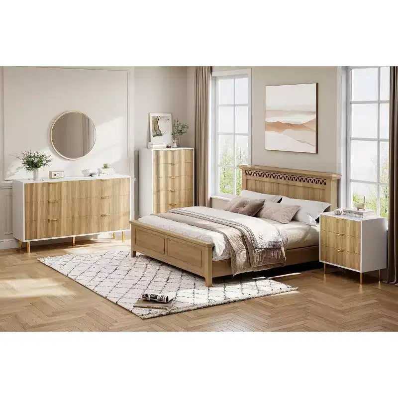 Commode à 6 tiroirs pour chambre à coucher, commode de rangement moderne en bois, avec poignées métalliques dorées et dispositif anti-basculement, pour salon